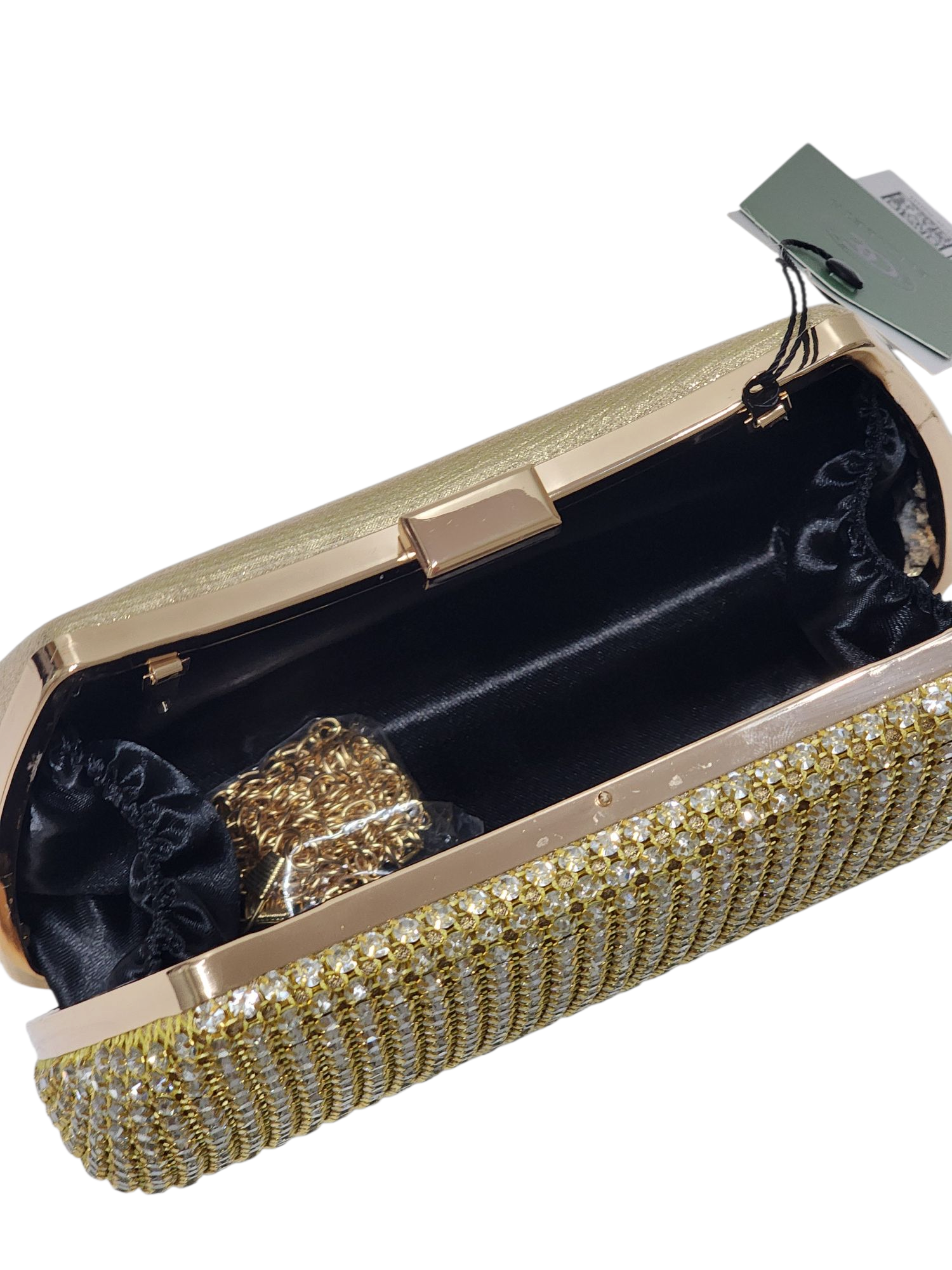 LİGHT GOLD KRİSTAL TAŞLI KADIN ABİYE EL-OMUZ ÇANTASI