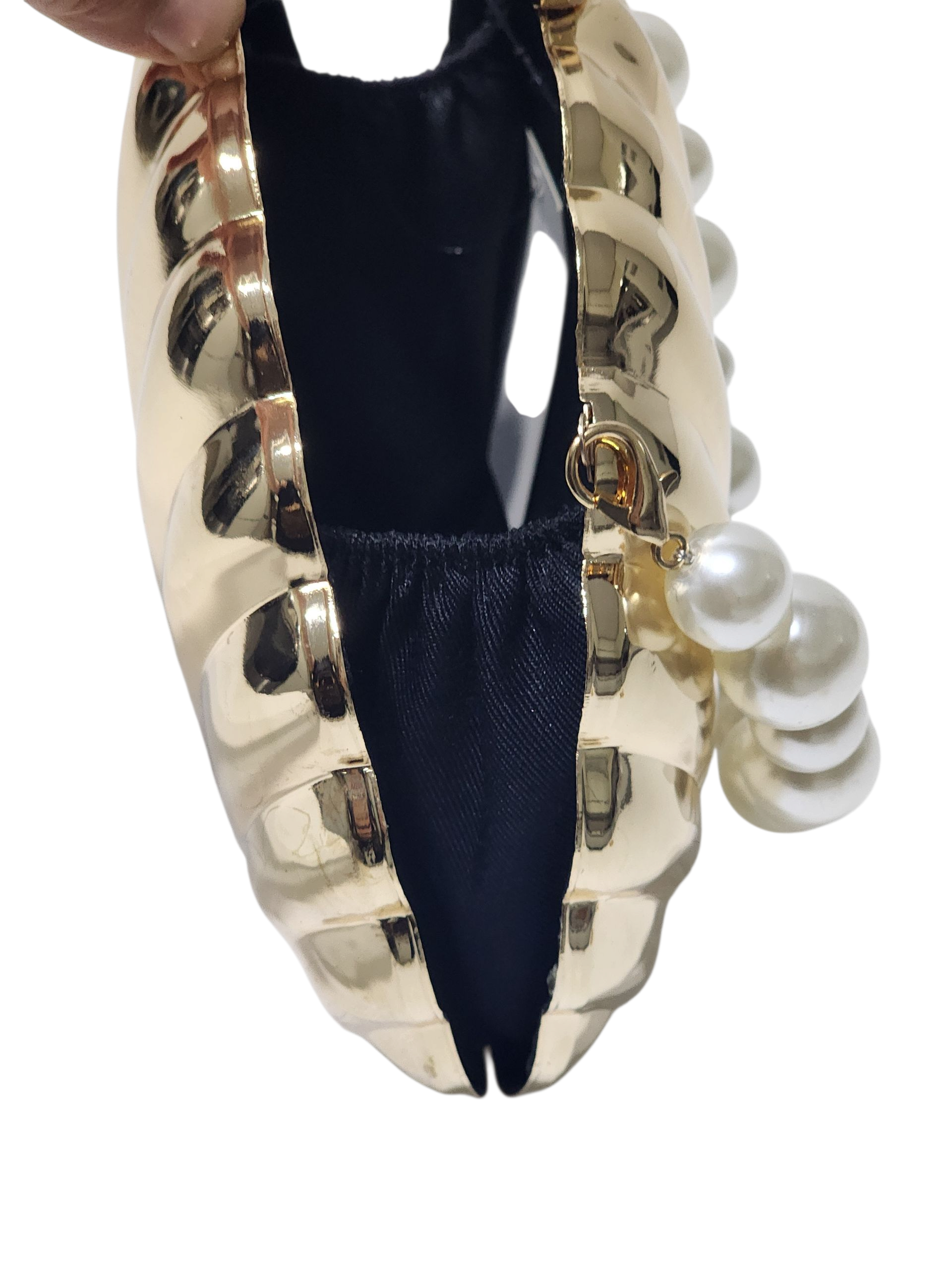 METAL KASA MİDYE KABUĞU FİGÜR MODEL İNCİ KULP DETAYLI KADIN ABİYE ÇANTA