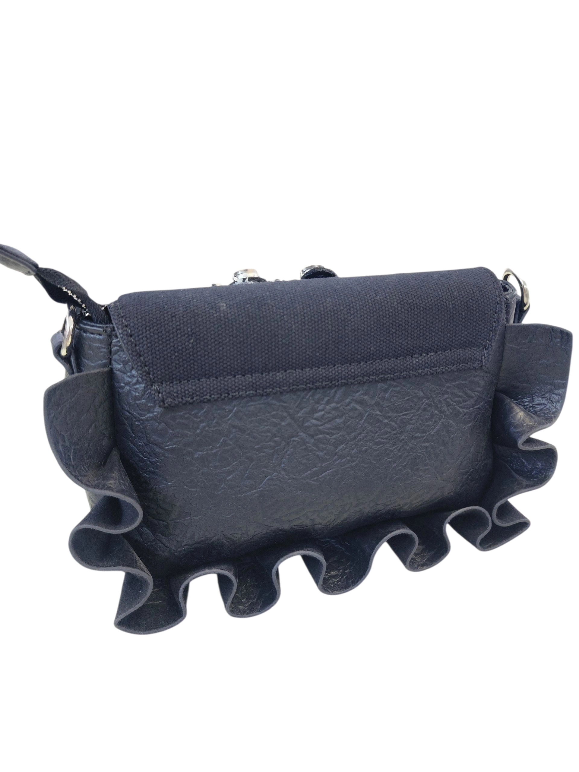 ZİNCİR-TAŞ & BONCUK DETAYLI KANVAS-SUNİ DERİ ’’MİNİ BOY’’ KADIN OMUZ ÇANTASI