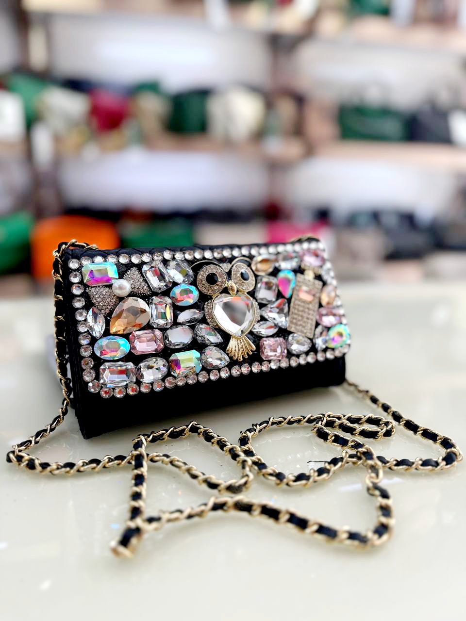 Kristal Taşlı Figür Model ( Mini Boy ) Çapraz-cüzdan Omuz Çantası