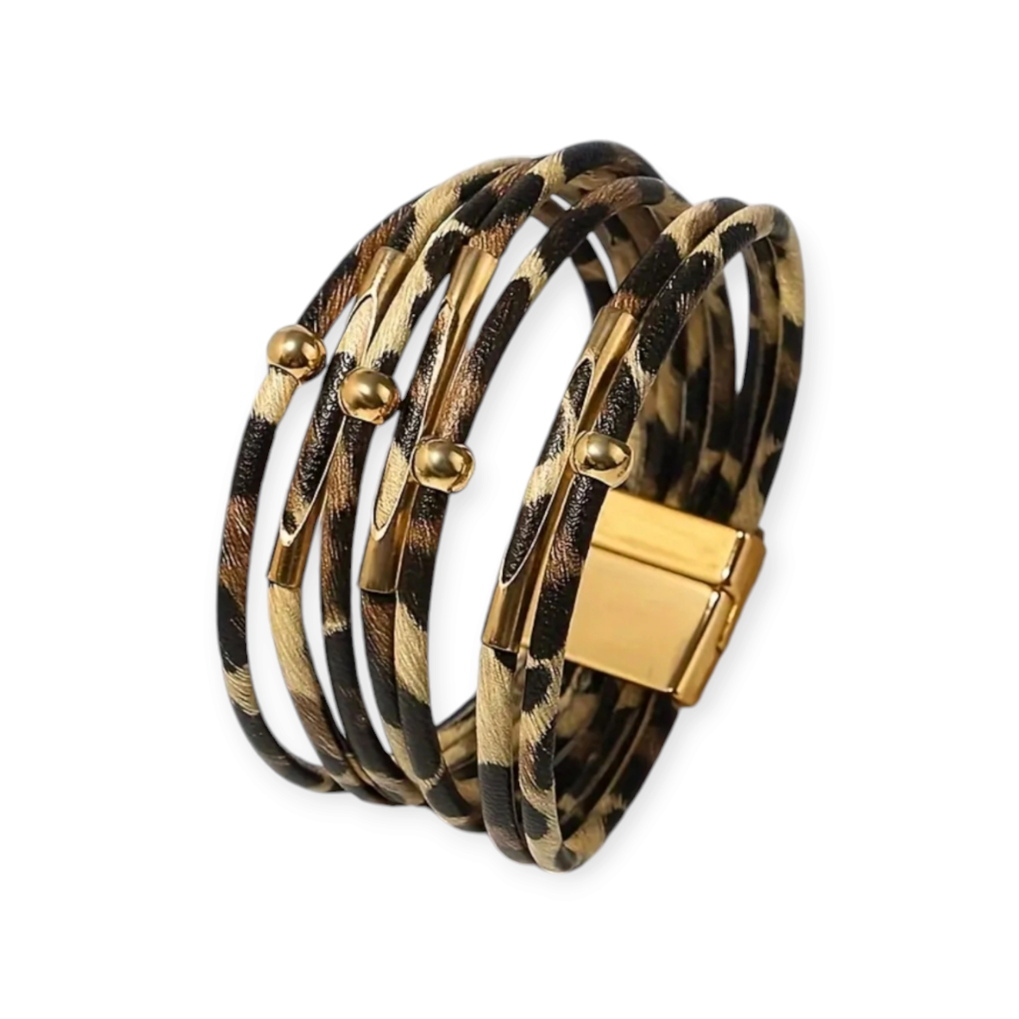 LEOPAR DESENLİ ÇOKLU SARMA MANYETİK TOKALI BOHEM BİLEKLİK