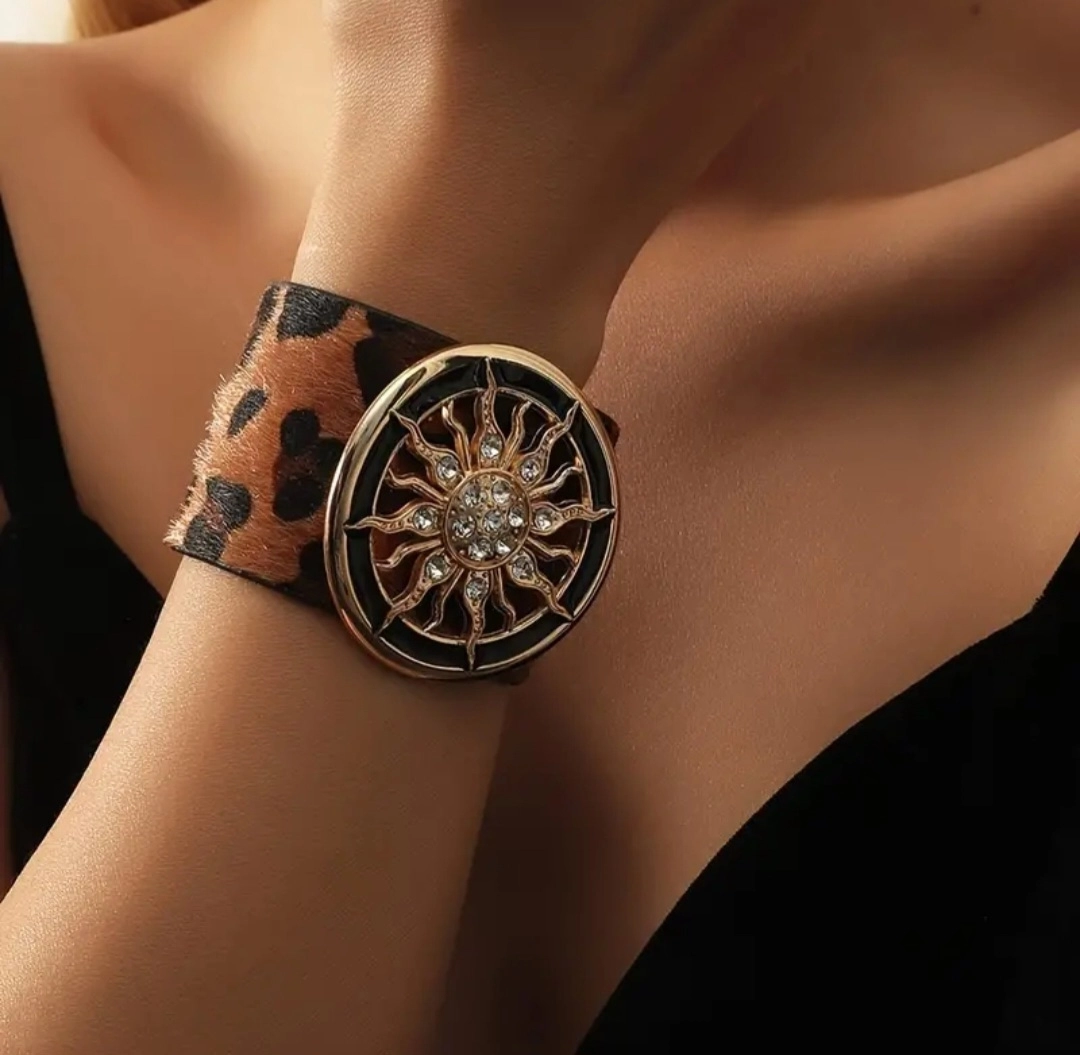 LEOPAR DESENLİ GOLD GÜNEŞ FİGÜR BOHEM MODEL KADIN BİLEKLİK