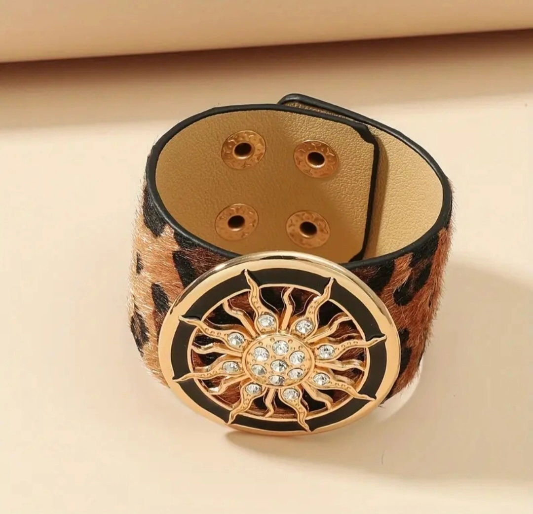 LEOPAR DESENLİ GOLD GÜNEŞ FİGÜR BOHEM MODEL KADIN BİLEKLİK
