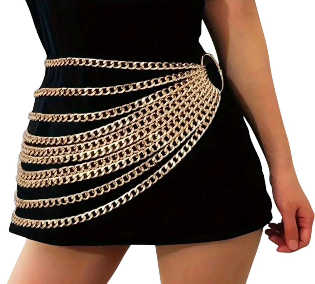 ÇOKLU ZİNCİR GOLD METAL PUNK TARZ ( BEL) VÜCUT AKSESUARI