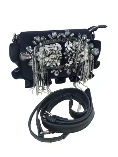 ZİNCİR-TAŞ & BONCUK DETAYLI KANVAS-SUNİ DERİ ’’MİNİ BOY’’ KADIN OMUZ ÇANTASI