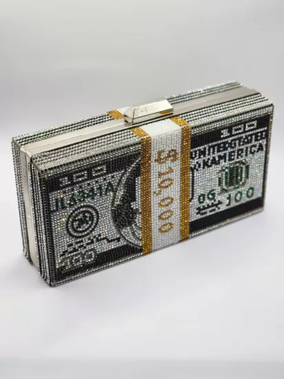 SİLVER KASA ’’BÜYÜK BOY’’ KRİSTAL TAŞLI FİGÜR MODEL KADIN ABİYE EL-OMUZ ÇANTASI