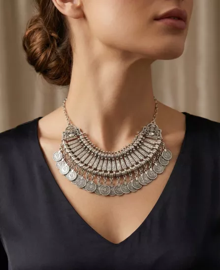 ZAMAK METAL ( 0 NİKEL ) 925 GÜMÜŞ KAPLAMA VİNTAGE KOLYE