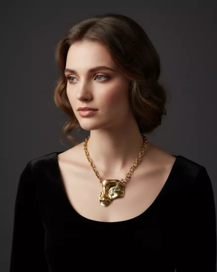 YARIM YÜZ FİGÜR PİERCİNG AKSESUAR DETAYLIKADIN KOLYE