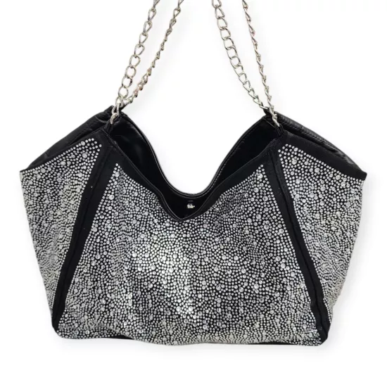 KRİSTAL TAŞ İŞLEMELİ YUMUŞAK DERİ BÜYÜK BOY KADIN EL- OMUZ ÇANTASI