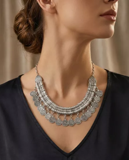 ZAMAK METAL ( 0 NİKEL ) 925 GÜMÜŞ KAPLAMA VİNTAGE KOLYE